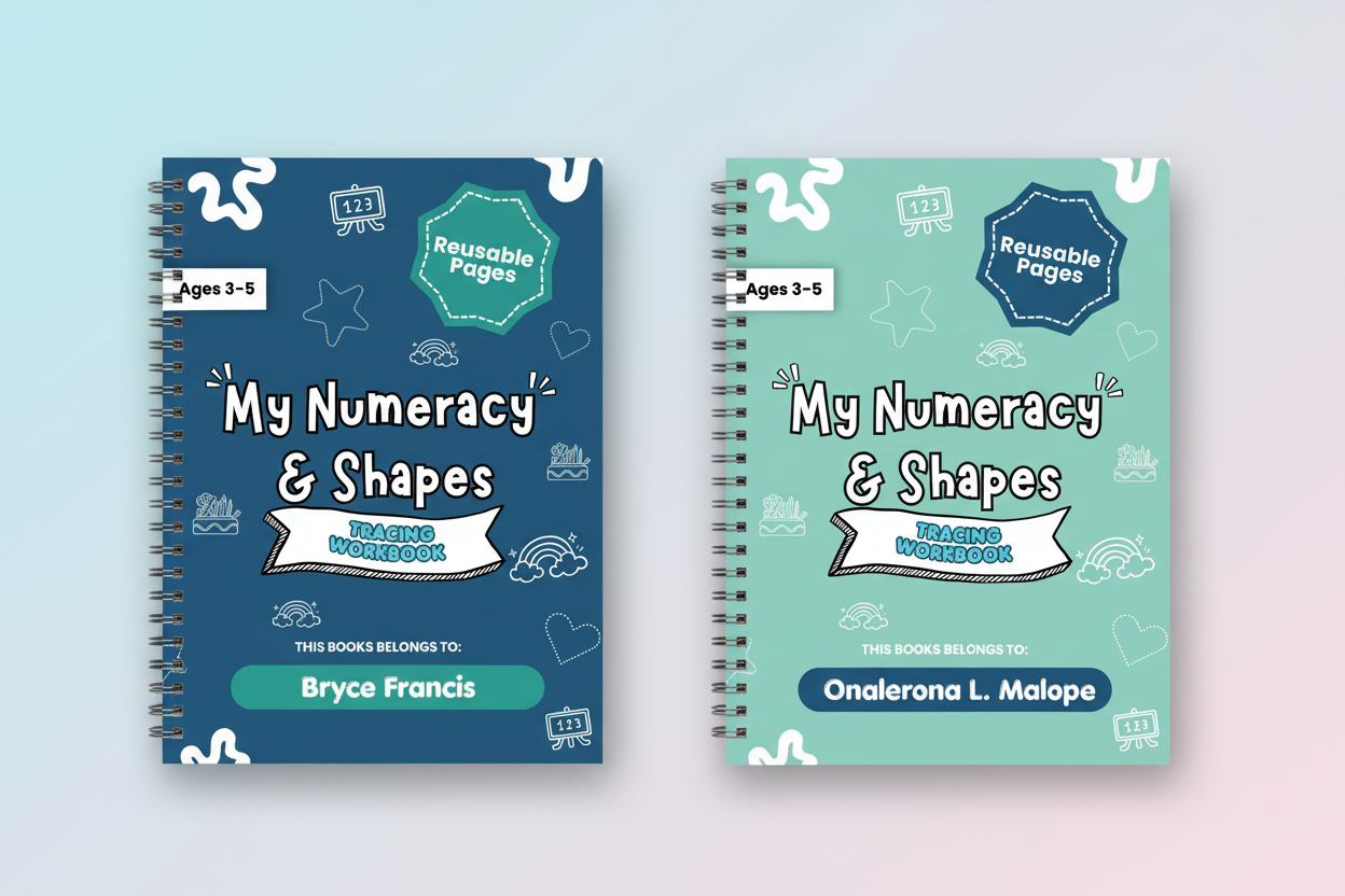 Navy & Teal Tracing Workbooks Side by Side