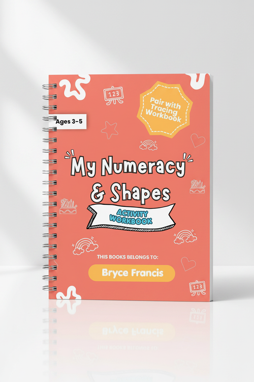 Numeracy & Shapes Workbook - Coral Cover Upright Mockup